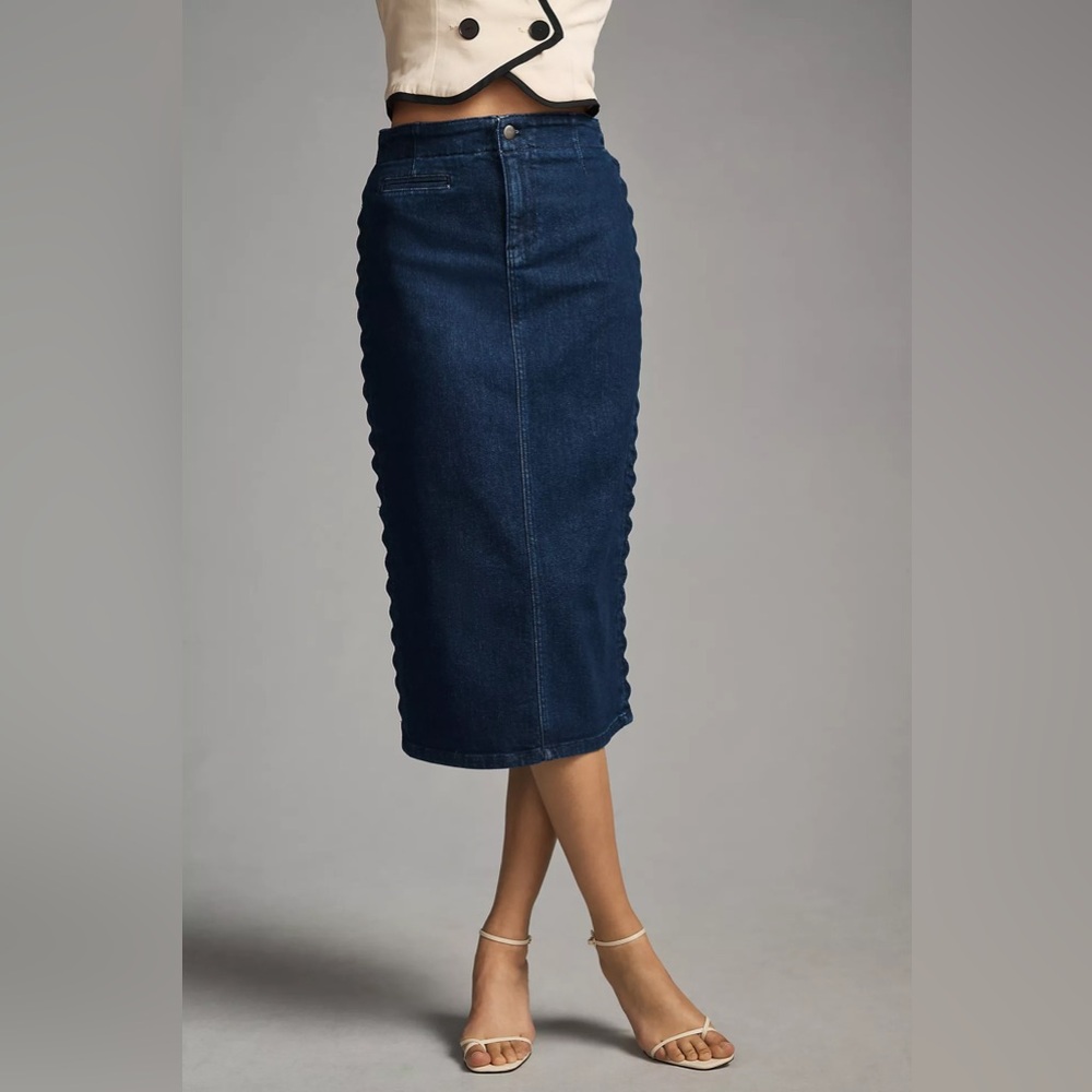 Maeve Slim Scalloped Denim Skirt Size 4